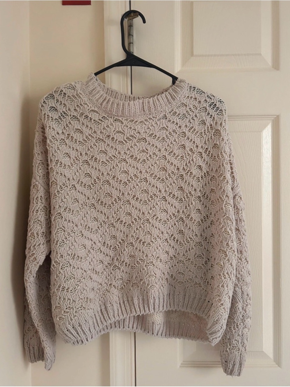 moon & madison Open-Knit Crewneck Sweater in Light Beige